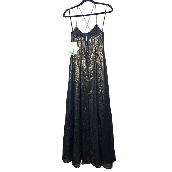 Vintage Reggio Size 8 Metallic Leopard Print Maxi Dress Gold Black Formal Prom - Picture 2 of 7